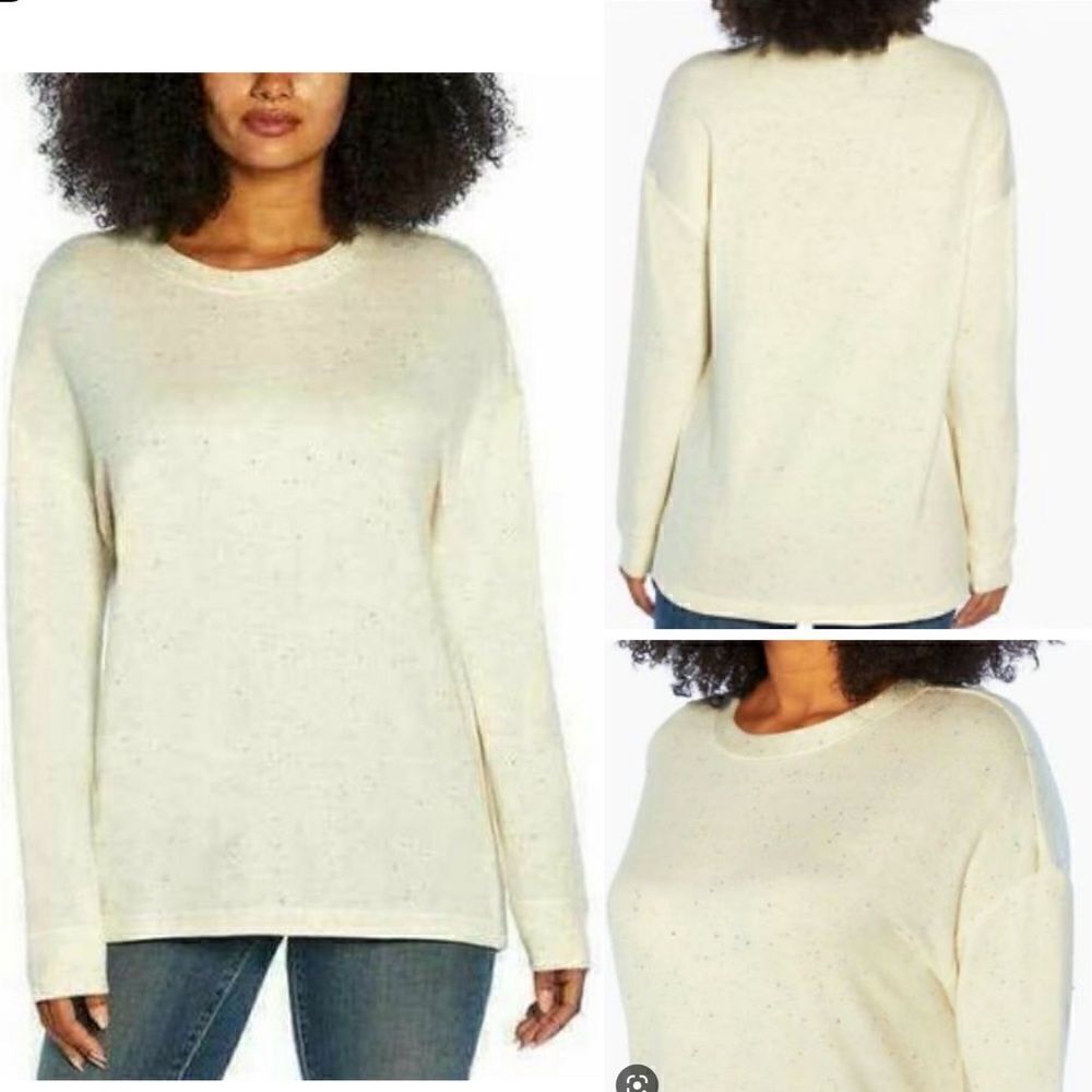 THREE DOTS Speckled Ivory Long Sleeve T Shirt-XL NWT
